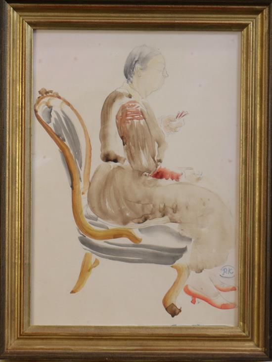 Pegaret Anthony (neé Keeling) (1915-2000) Portrait of Nellie Hawes playing cards 13.5 x 9.5in.